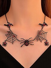 levne Halloweenské doplňky-Dámský halloweenský gotický náhrdelník a náušnice s pavučinou, černočervené krystalové šperky s hmyzem na kostýmní večírky a cosplay