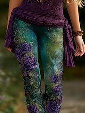  نسائي سراويل طماق بنطال ضيق مريح أناقة الشارع كاجوال مكتمل الطول خصر عالي ورد مرونة الخصر طباعة التنفس إمكانية مريح قابل للبسط عطلة شارع مناسب للبس اليومي أزرق أخضر داكن زهري أحمر الصيف الربيع الخريف