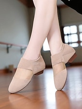 abordables Practice Dance Shoes-Women's Beige Knit Jazz Shoes with Glitter Detailing - Professional Dance Footwear