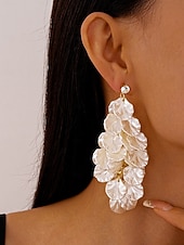 cheap Wedding Accessories-Women's Satin Petal Drop Earrings - Elegant Layered Floral Statement Earrings with Crystal Stud for Party, Wedding and Evening Outfits