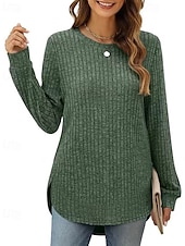 preiswerte Texturierte Oberteile-Damen Textur Bluse T Shirt T-Shirt Einfach Mode Modern Langarm Rundhalsausschnitt Normale Oberteile Täglich Ausgehen Asymmetrisch Schwarz Wein Fuchsie Braun Grün Frühling Herbst