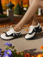 baratos década de 1950-Sapatos oxford brogue vintage preto e branco femininos dos anos 1950 com cadarço e salto baixo - calçados retrô oktoberfest para uso casual, trabalho e cosplay