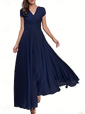 cheap Cocktail Dress-Women&#039;s Maxi long Dress Boho Wedding Guest Dress Elegant Stylish Regular Fit Plain Short Sleeve V Neck Black White Yellow Light Green Summer Spring