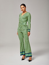 abordables Chemises et blouses-haut cache-cœur extensible géométrique 3D vert