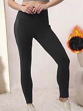 halpa Fleece-vuoratut legginsit-Naisten fleecevuoratut leggingsit Housut Leggingsit Katutyyli Vapaa-aika Täyspitkä Luonnollinen Tavallinen Joustava vyötärö Pehmeä Loma Päivittäin Bile purppura Tumma harmaa Musta Tumma