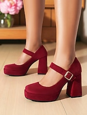 cheap 1950s-Women&#039;s Blue Suede Mary Jane Block Heel Pumps – Platform Round Toe Buckle Strap 1950s Vintage Party Shoes for Weddings, Cocktail, and Evening Outfits