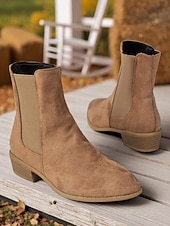 Χαμηλού Κόστους Μπότες Τσέλσι-Γυναικεία μποτάκια chelsea από τεχνητό σουέτ – με φερμουάρ στο πλάι και ελαστικό πάνελ, μπότες chelsea με χαμηλό τακούνι για φθινοπωρινές βόλτες, ψώνια και χαλαρές εξόδους
