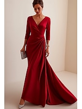 economico Vestiti da sera-Sirena / Tromba Tubino / Colonna Abito da Sera Elegante Vestito Formale Matrimonio Lunghezza al pavimento Manica 3/4 Scollo a V Raso Schiena a V con Volant 2025