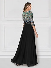levne Máminy kombinézy-Květinový overal vyšívaná matka nevěsty formální svatba elegantní vintage iluze krk dlouhá sukně šifon poloviční rukáv se třpytkami závodní den šaty