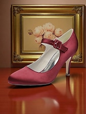 voordelige Cocktail-Champagnekleurige satijnen Mary Jane-hakken voor dames met kristallen gesp, elegante pumps met puntige neus voor cocktailparty&#039;s