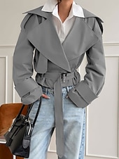 Per donna Giacca Casual Trench Confortevole Traspirante Allacciato Casual Semplice Vacanza Streetwear Casuale Abbigliamento quotidiano Aperto davanti Corto Collo ripiegato Vestibilità regolare Manica economico Cappotti Trench-Per donna Giacca Casual Trench Confortevole Traspirante Allacciato Casual Semplice Vacanza Streetwear Casuale Abbigliamento quotidiano Aperto davanti Corto Collo ripiegato Vestibilità regolare Manica