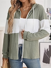 billiga Texturerade Huvtröjor &amp; Sweatshirts-Dam Vinterkappa Bekväm Andningsfunktion Dragkedja Stickad Mode Dagligen Färgblock Utomhus Ledigt Dagligen Dragkedja Normal Huva Normal Långärmad Ytterkläder Svart Rodnande Rosa Grön Vår Höst