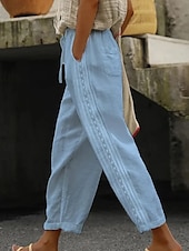 economico Pantaloni a gamba dritta-Per donna Pantaloni in cotone e lino Pantaloni Eleganti Streetwear Casual Lunghezza intera Naturale Semplice Tasca Design con Coulisse Elastica Confortevole Streetwear Ferie Abbigliamento quotidiano