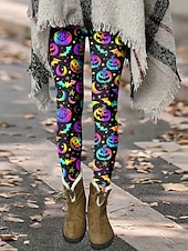 billiga Djurtryck-Dam Leggings Semester Vintage Mode Hel längd Högmidjad Grafik Djur Katt Tryck Termisk Varm Mjuk Andas Stretchy Formell Utomhus Semester Svart Orange Grön Regnbåge Vår Höst Slim