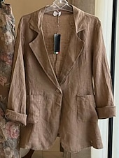abordables Blazers et Costumes-Femmes Blazer Confortable Respirant Avec Poches Boutons Mode Style OL Uni Extérieur Occasionnel Quotidien Simple Boutonnage Régulier Revers Coupe régulière manche longue Vêtements d&#039;extérieur Bleu