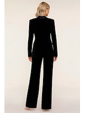 preiswerte Hosenanzüge für Mama-Zweiteilig Overall / Hosenanzug Hosenanzug Brautmutterkleid Formell Hochzeitsgast Elegant Einfach Revers Bodenlang Samt Langarm mit Einfarbig 2025