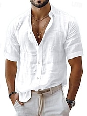 cheap Cotton Linen Shirt-Men&#039;s Shirt Linen Shirt Casual Shirt Button Up Shirt Cotton Shirt Plain Vacation Street Black White Pink Blue Short Sleeve Turndown Summer Clothing Apparel