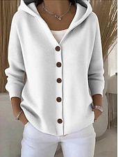 cheap Plain Cardigan-Women&#039;s Sweater Cardigan Elegant Fashion Streetwear Pure Color Hooded Knitted Long Sleeve Regular Tops Knit Outdoor Daily Weekend Black White Fall Winter