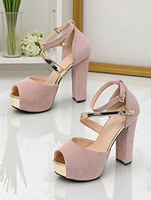 preiswerte Nachtleben Party-Damen-Sandalen aus rotem Wildleder mit Plateau und Blockabsatz – Peep-Toe-High-Heels mit Knöchelriemen für Partys im Nachtleben und abendliche Clubwear