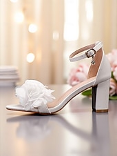 preiswerte Braut-Weiße, blumenverzierte Damen-Sandalen mit Blockabsatz – bequeme Hochzeitsschuhe mit Knöchelriemen, Brautschuhe, perfekt für Hochzeiten und besondere Anlässe