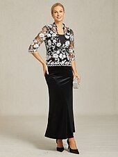 abordables Ensembles deux pièces-Femmes Hauts Élégants Hauts en dentelle Fleuri Élégant ancien Col haut Noir Été Printemps Automne