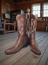 olcso Cowboy és nyugati csizma-női piros bőr cowboy csizma hímzett western mintával - stílusos városi divatcipő trendi öltözékekhez
