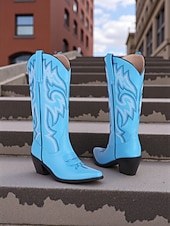 levne Cowboy &amp; Western Boots-Dámské kovbojské boty v západním stylu s vyšívanými kamínky, ideální pro městskou bohémskou módu a slavnostní příležitosti