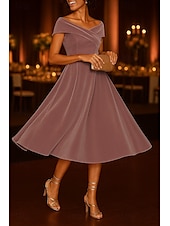 baratos Vestidos de Cocktail-Vestidos de coquetel pretos em linha A, veludo elástico, elegante, vestido formal para casamento, comprimento chá, comprimento midi, ombro de fora com franzido 2025