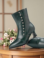 cheap Victorian &amp; Edwardian-Women's Edwardian Victorian Button Ankle Boots - Two-Tone Leather Retro Heeled Booties for Costume Events,Vintage Parties  and 1900s-1910s Historical Fashion
