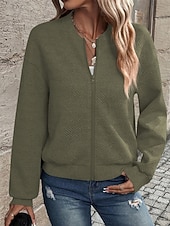 economico Felpe e Sweatshirt Texturizzati-Per donna Giacca Casual Confortevole Traspirante Cerniera Tasca Moda Moderno Casual Semplice Uscire Weekend Cerniera Regolare Collo alla coreana Vestibilità regolare Manica Lunga Capispalla Nero