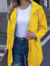baratos jaqueta ativa-Mulheres Casaco com capuz Jaquetas de chuva impermeáveis Capas de chuva Manter Quente Confortável Zíper Bolsos Ao ar livre Casual Tecido Para Noite Casual / Diário Zíper Padrão Com Capuz Normal Manga