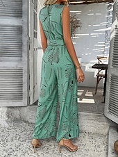 cheap Vacation Jumpsuit-Women's Normal Jumpsuit Active Geometric Sleeveless Wide Leg V Neck Lace up Print Daily Vacation Loose Fit Black Red Green Summer