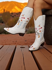 levne Cowboy &amp; Western Boots-Dámské vyšívané kovbojské boty do západního stylu s motivy zbraní a srdce - boty do poloviny lýtek vyjadřující lásku a mír, stylová městská ležérní obuv pro módní ženy