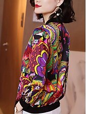 preiswerte Bomberjacke-Damen Freizeitjacke Warm Schnelltrocknend Reißverschluss Tasche Elegant Mode Täglich Einfach Tarnung Urlaub Lässig Täglich Ferien Kurz Baseball-Kragen Normale Passform Langarm Oberbekleidung Fuchsie