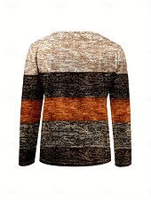 abordables T-shirt rayé et géométrique-Femmes T-shirt Graphique Géométrique Rayé ancien Élégant Classique manche longue Col en V Encolure en V Hauts Réguliers Quotidien Week-end Imprimé Marron Printemps Automne Hiver