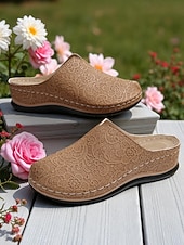 preiswerte Clogs &amp; Pantoletten für Damen-Damen-Slipper aus Kunstleder – atmungsaktive Komfort-Clogs mit Spitzenmuster für Gartenarbeit, Hauskleidung und Freizeitoutfits