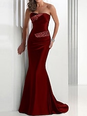 preiswerte Meerjungfrau Abendkleider-Meerjungfrau Pailletten Abendkleid Elegantes Kleid Hochzeitsgast Formelles Abendkleid Sweep  Brush Train Ärmellos Strapless Satin mit Kristallen Maskenball Kleid das Eindruck macht