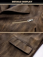 billiga Herrars klassiska kavajer-Herr Imitationsläderjacka Blazer i konstläder Bikerjacka Semester Dagligen Vindtät Håller värmen Ficka Vår Höst Slät Mode Klassisk Kavajslag Normal Imitationsläder Svart Kaffe Jacka