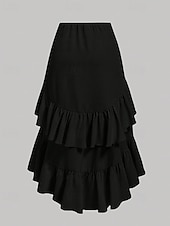 ieftine Fuste simple-Pentru femei Fustă Fusta cu volan Drăguţ Casual Maxi Talie Medie Fuste Simplu Bufantă Imprimeu Micro-elastic Stradă Ieșire Roșu Vin Negru Roz Îmbujorat Toamnă Poliester