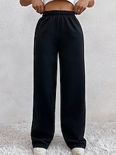 お買い得  ワイドレッグ＆ハイウエスト-女性用 ワイドレッグ スラックス ストリートファッション カジュアル 全長 ナチュラルウエスト 平織り ポケット 弾性ウエスト 快適 バケーション 日常 お出かけ グレー ブラック 冬 レギュラー