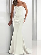 preiswerte Meerjungfrau Abendkleider-Meerjungfrau Pailletten Abendkleid Elegantes Kleid Hochzeitsgast Formelles Abendkleid Sweep  Brush Train Ärmellos Strapless Satin mit Kristallen Maskenball Kleid das Eindruck macht