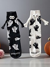 abordables Accesorios de Halloween-Calcetines de fantasma de Halloween para mujer con ojos 3D y estilo de dibujos animados, divertidos y cómodos calcetines deportivos para fiestas y ropa informal 3D