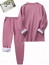 preiswerte Trainingsanzüge für Damen-Damen Elegant Warm Mode Zweiteilige Sets Trainingsanzug Hosen-Sets Langarm Bischofsärmel Rundhalsausschnitt Grafik Buchstabe Druck Outdoor Urlaub Täglich Schwarz Rosa Dunkelpink Frühling Normale
