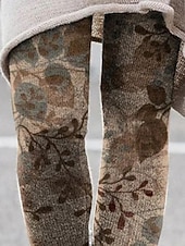 billiga -Dam Byxor Damasker Streetwear Ledigt Fullängd Hög midja Blommig Elastisk midja Mönster Mateial som andas Bekväm Elastisk Semester Gata Dagliga kläder Kaki Sommar Vår Höst Normal
