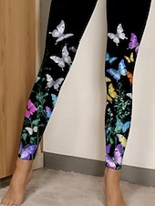 olcso -Női Nadrágok Leggingek Utcai sikk Alkalmi Teljes hossz Magas derék Pillangó Rugalmas derék Nyomtatott Lélegzési képesség Kényelmes Nyúlós Vakáció Utca Hétköznapi viselet Fekete Nyár Tavasz Ősz Normál