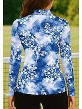 baratos Camisa Feminina-Mulheres Tintura Tie Dye Plantas Tropical Botânico floral Tops Camisa polo de caminhada Camisa de tênis Camiseta de tênis Manga Longa Imprimir Quarter Zip Pullover UPF50+ Proteção UV Elástico