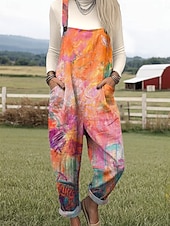 abordables Combinaison Florale-Femmes Combinaison Actif Fleuri Sans manches Col rond Avec Poches Imprimé Vacances Quotidien Coupe Ample Jaune Bleu Orange Printemps