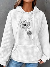 tanie Paski i geometryczne bluzy z kapturem-Damskie Z kapturem Kwiaty Graficzny Codzienny Długi rękaw Kaptur Zwykłe topy Ulica Na co dzień Codzienny Kieszeń Nadruk Biały Ciemnoniebieski Szary Jesień Zima