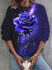billiga Halloween toppar-Dam Pullover Grafisk Reste sig Ledigt Långärmad Rund hals Vanliga toppar Gata Ledigt Helgdag Mönster Blå Purpur Vår Höst Vinter