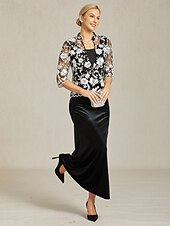 abordables Ensembles deux pièces-Femmes Hauts Élégants Hauts en dentelle Fleuri Élégant ancien Col haut Noir Été Printemps Automne
